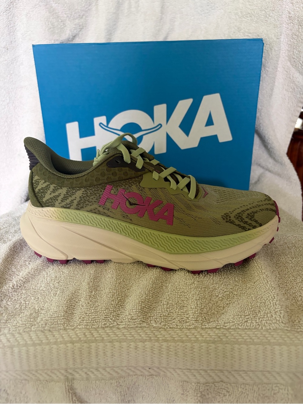 Hoka One One  Challenger ATR 7-Olive Green and Pink Women's Road/Trail Trainer